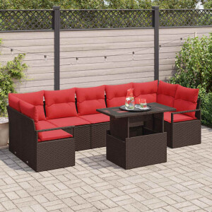 vidaXL Tuin Sofa Set met kussen met opslag 8 pcs Bruin Poly riet
