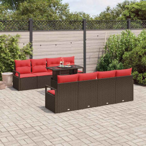 vidaXL Tuin Sofa Set met kussen met opslag 9 pcs Bruin Poly riet
