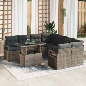 vidaXL Tuin Sofa Set met kussen met opslag 9 pcs Grijs Poly riet