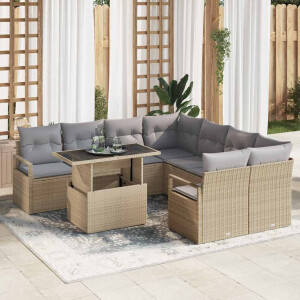 vidaXL Tuin Sofa Set met kussen met opslag 9 pcs Beige Poly riet