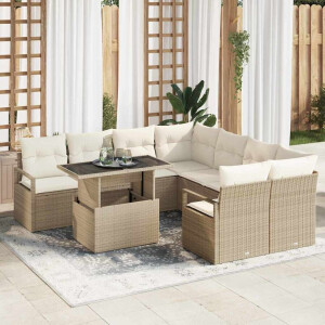 vidaXL Tuin Sofa Set met kussen met opslag 9 pcs Beige Poly riet