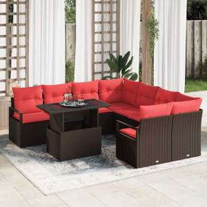 vidaXL Tuin Sofa Set met kussen met opslag 9 pcs Bruin Poly riet