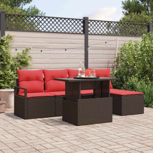 vidaXL Tuin Sofa Set met kussen met opslag 6 pcs Bruin Poly riet