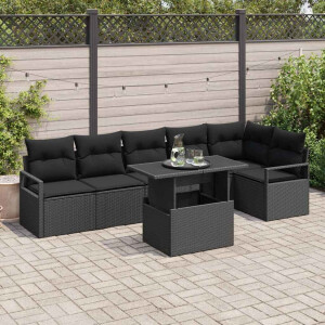vidaXL Tuin Sofa Set met kussen met opslag 7 pcs Zwart Poly riet