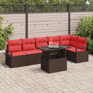 vidaXL Tuin Sofa Set met kussen met opslag 7 pcs Bruin Poly riet