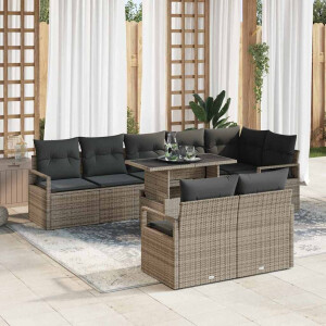vidaXL Tuin Sofa Set met kussen met opslag 9 pcs Grijs Poly riet