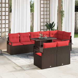 vidaXL Tuin Sofa Set met kussen met opslag 9 pcs Bruin Poly riet