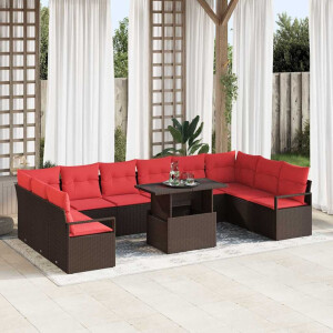 vidaXL Tuin Sofa Set met kussen met opslag 11 pcs Bruin poly rattan