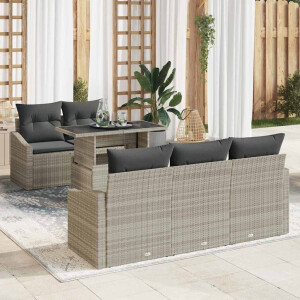 vidaXL Tuin Sofa Set met kussen 6 pcs Lichtgrijs poly rattan