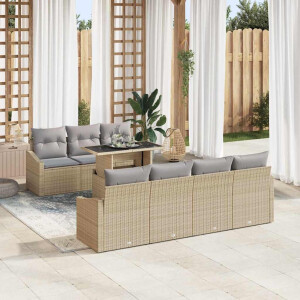 vidaXL Tuin Sofa Set met kussen met opslag 8 pcs Beige poly rattan