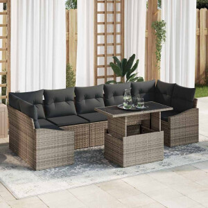 vidaXL Tuin Sofa Set met kussen met opslag 8 pcs Grijs poly rattan