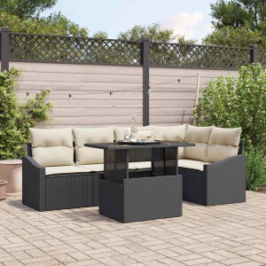 vidaXL Tuin Sofa Set met kussen met opslag 6 pcs Zwart en Crème