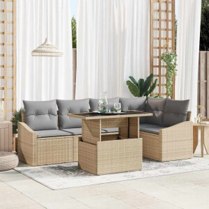 vidaXL Tuin Sofa Set met kussen met opslag 6 pcs Beige en Licht Grijs