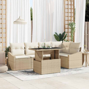 vidaXL Tuin Sofa Set met kussen met opslag 6 pcs Beige en Crème