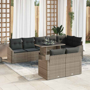 vidaXL Tuin Sofa Set 9 pcs Grijs poly rattan & Gepoedercoat staal