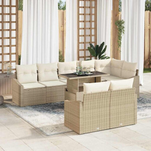 vidaXL Tuin Sofa Set met kussen met opslag 9 pcs Beige en Crème