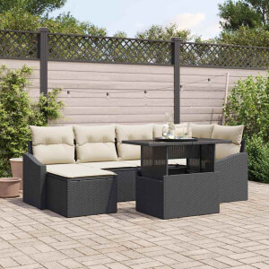 vidaXL Tuin Sofa Set met kussen met opslag 7 pcs Zwart en Crème
