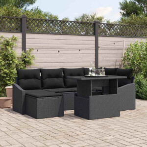vidaXL Tuin Sofa Set 7 pcs Zwart Poly Rattan en Poedergecoat Staal