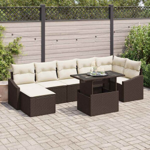 vidaXL Tuin Sofa Set met kussen met opslag 8 pcs Bruin en Crème