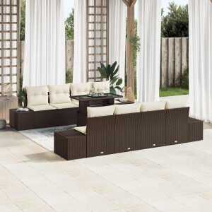 vidaXL Tuin Sofa Set met kussen met opslag 9 pcs Bruin en Crème