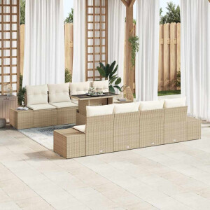 vidaXL Tuin Sofa Set met kussen met opslag 9 pcs Beige en Crème