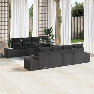 vidaXL Tuin Sofa Set 9 pcs Zwart Poly Rattan en Poedergecoat Staal