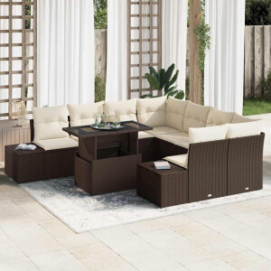 vidaXL Tuin Sofa Set met kussen met opslag 9 pcs Bruin en Crème