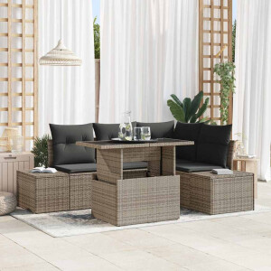 vidaXL Tuin Sofa Set met kussen met opslag 5 pcs Grijs poly rattan