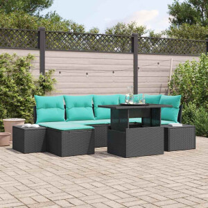vidaXL Tuin Sofa Set 7 st Zwart en Turquoise poly rattan