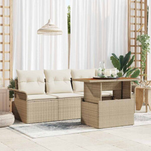 vidaXL 5-delige tuinsofa set met beige kussens van poly rattan