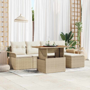 vidaXL 6-delige tuinsofa set met beige kussens van poly rattan