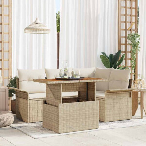 vidaXL 5-delige tuinsofa set met kussens in beige poly rattan