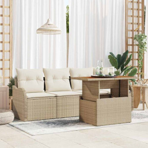 vidaXL 5-delige tuinsofa set met kussens in beige poly rattan