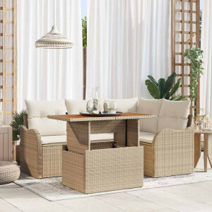 vidaXL 5-delige tuinbankset met beige kussens in poly rattan