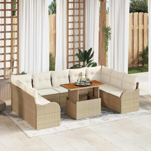 vidaXL 10-delige tuinsofa set met kussens in beige poly rattan