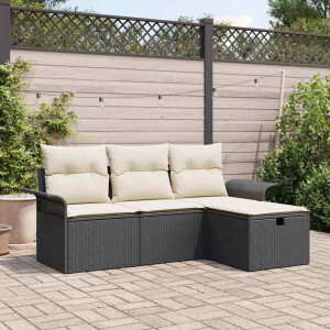 vidaXL Tuin Sofa Set met kussen 4 pcs Zwart en crème Poly riet