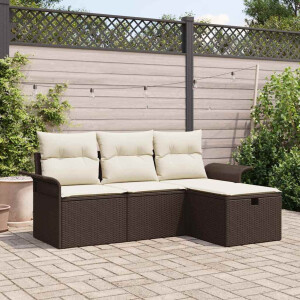 vidaXL Tuin Sofa Set met kussen 4 pcs Bruin en Crème poly rattan