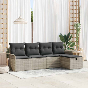vidaXL Tuin Sofa Set met kussen 5 pcs Lichtgrijs poly rattan
