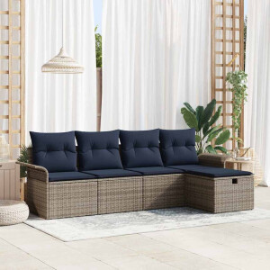 vidaXL Tuin Sofa Set met kussen 5 pcs Grijs en Marineblauw poly rattan