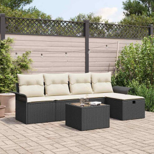 vidaXL Tuin Sofa Set met kussen 6 pcs Zwart en Crème poly rattan