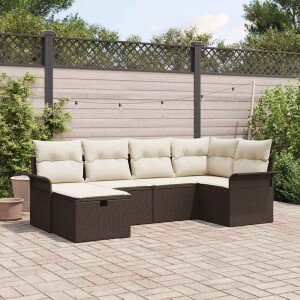 vidaXL Tuin Sofa Set met kussen 6 pcs Bruin en Crème poly rattan