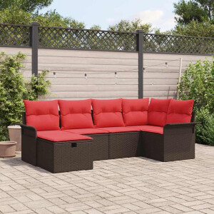 vidaXL Tuin Sofa Set met kussen 6 pcs Bruin en Rood poly rattan