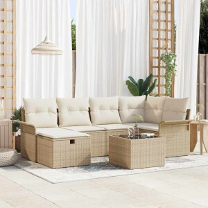 vidaXL Tuin Sofa Set met kussen 7 pcs Beige en Crème poly rattan