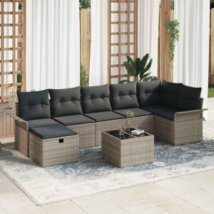 vidaXL Tuin Sofa Set met kussen met opslag 8 pcs Grijs poly rattan