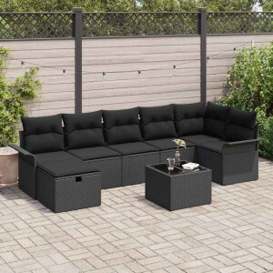 vidaXL Tuin Sofa Set met kussen met opslag 8 pcs Zwart poly rattan