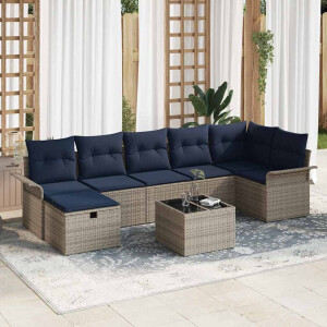 vidaXL Tuin Sofa Set met kussen 8 pcs Grijs en Marineblauw poly rattan
