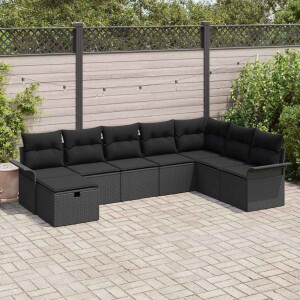 vidaXL Tuin Sofa Set met kussen met opslag 8 pcs Zwart poly rattan