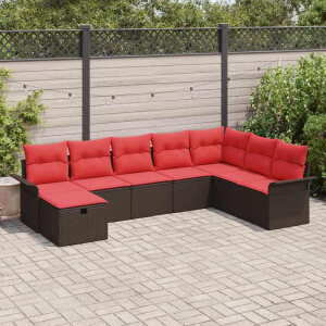 vidaXL Tuin Sofa Set met kussen 8 pcs Bruin en Rood poly rattan