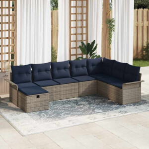 vidaXL Tuin Sofa Set met kussen 8 pcs Grijs en Marineblauw poly rattan