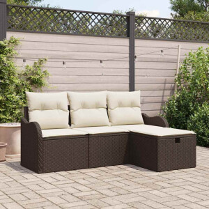 vidaXL Tuin Sofa Set met kussen 4 pcs Bruin en Crème poly rattan